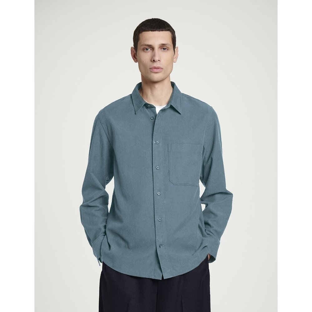 COS - Men's BRUSHED COTTON-BLEND SHIRT - Stormcloud Blue Size S